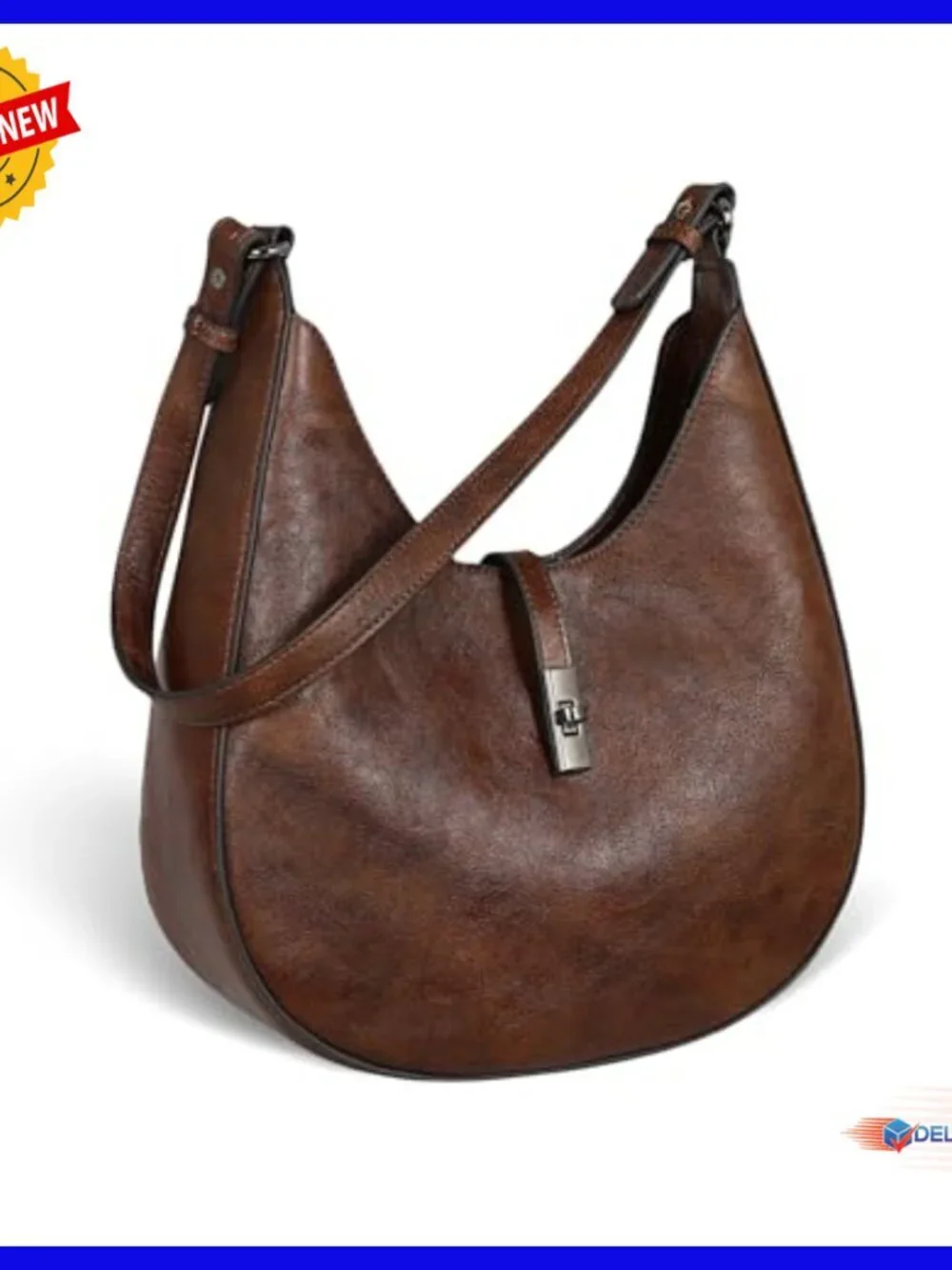Medium Leather Crossbody Hobo Bag with Adjustable Strap, Secure Closure